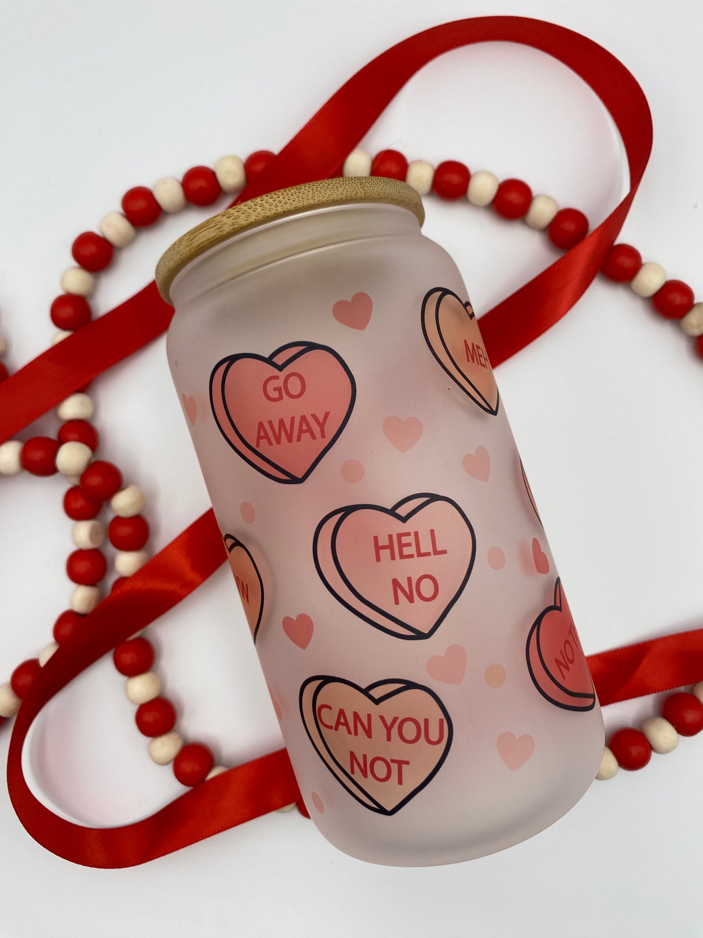 Anti Valentine candy hearts Glass Can