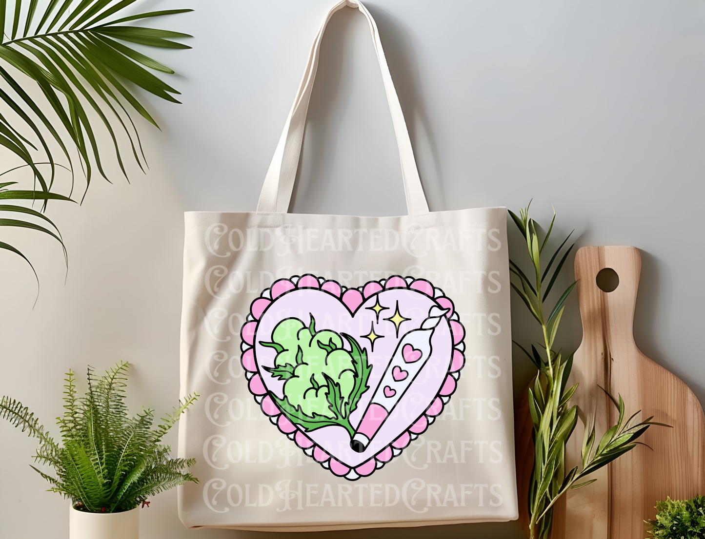 Pink Stoner Heart Canvas Tote