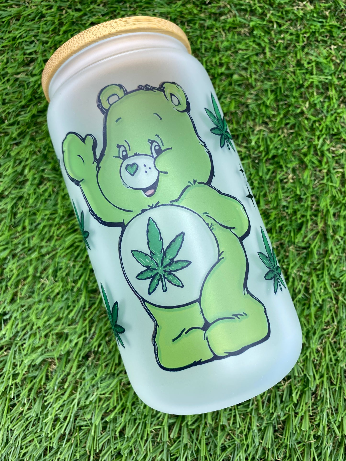 Hemp Care Bear Glass Can